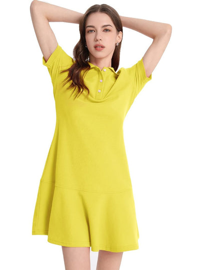 Flygo Womens Polo Dress Collared Short Sleeve Ruffle Golf Tennis T Shirt Sports Workout Mini Summer Dresses Tunic Pique(Yellow-S)