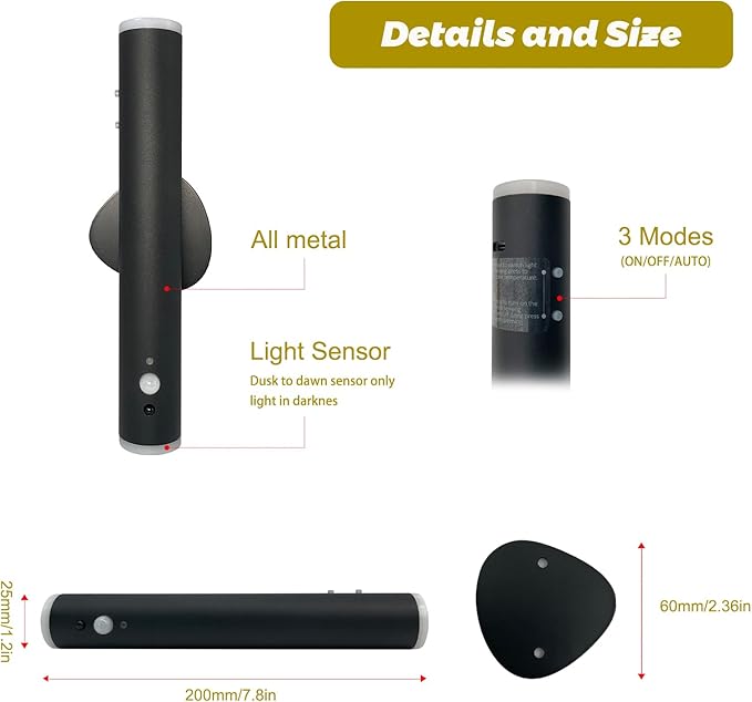 Motion Sensor Night Light, Cordless Battery Powered Magnetic Wall Light, Adjustable 3 Mode Lighting, 2 only Mounted, Corridor Staircase Sensor Night Light (2 pcs-Black)