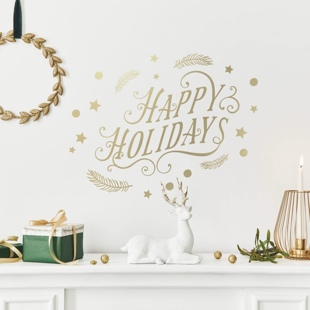 RoomMates RMK5180SCS Happy Holidays Peel and Stick Wall Decals with Metallic Ink