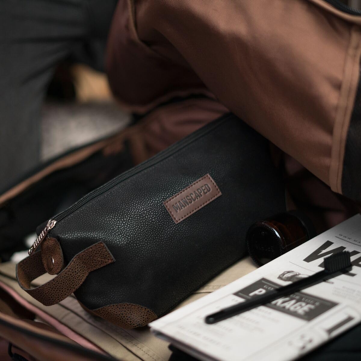 MANSCAPED® The Shed Men's Premium Quality Toiletry Bag, PU Leather Dopp Kit, Bathroom Travel Bag, Shaving Kit Case, Trimmer Bag