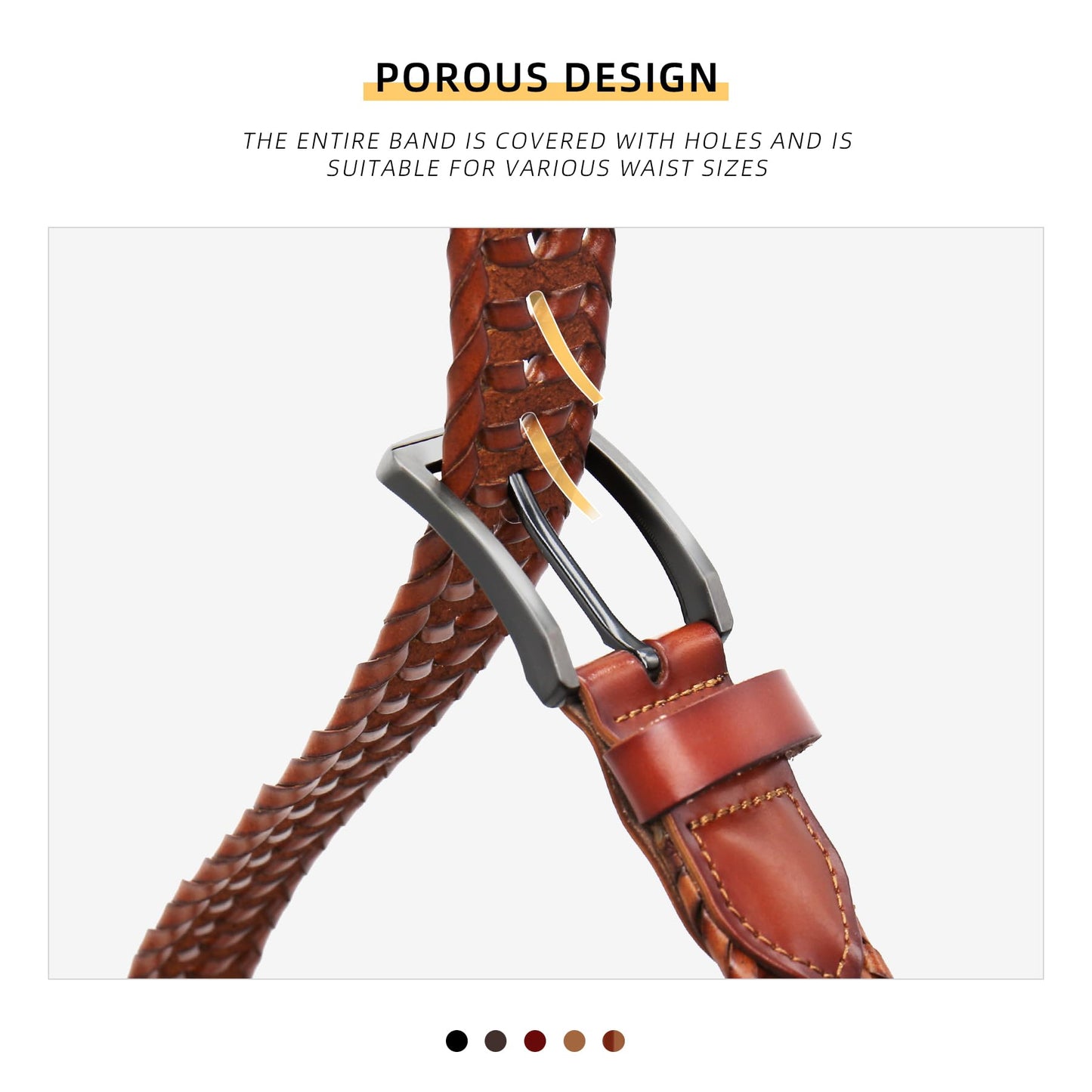 CHXRRPGC Mens Braided Leather Belt Everyday Casual Woven Belts for Men Fit Casual Golf Pants Jeans
