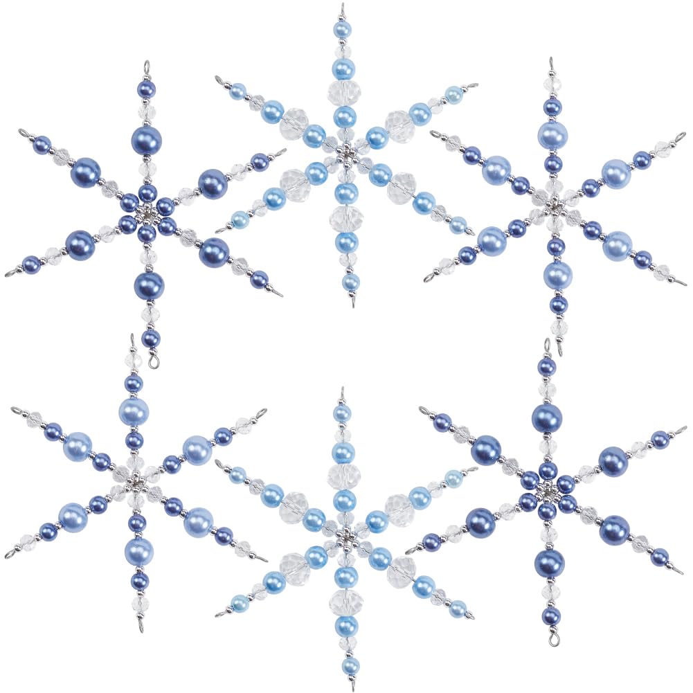 SOFPLATE 1 Box Beaded Snowflake Ornament Kit Crystal Snowflakes Decorations Glass Wire Frame Blue White Bead Christmas Ornament Craft for DIY Making Christmas Tree Chandelier Home Party Decor