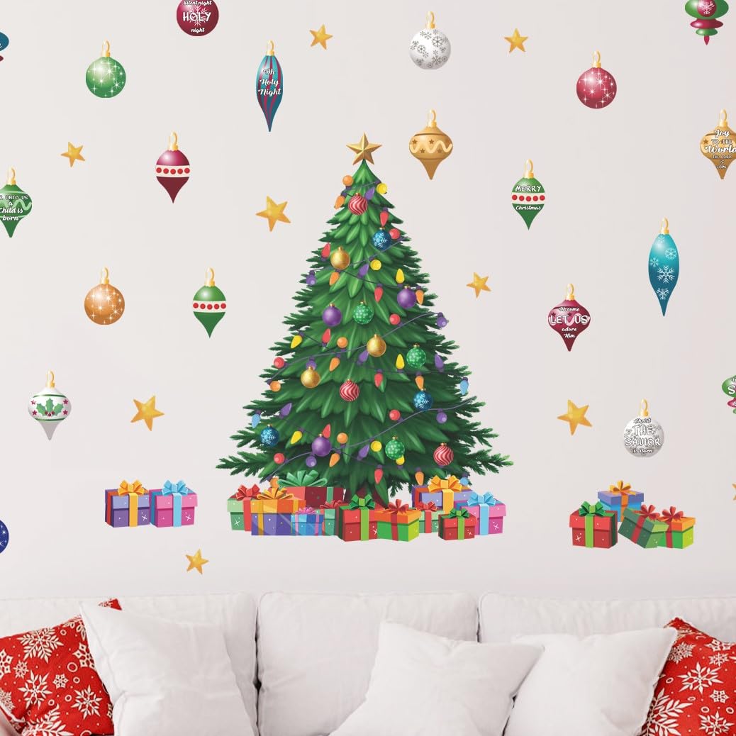 IARTTOP Large Christmas Tree Wall Decals Xmas Bell Winter Holiday Window Clings Bible Verse Wall Stickers Christmas Christian Decor Decal Xmas Decoration for Home Party Living Room Glass