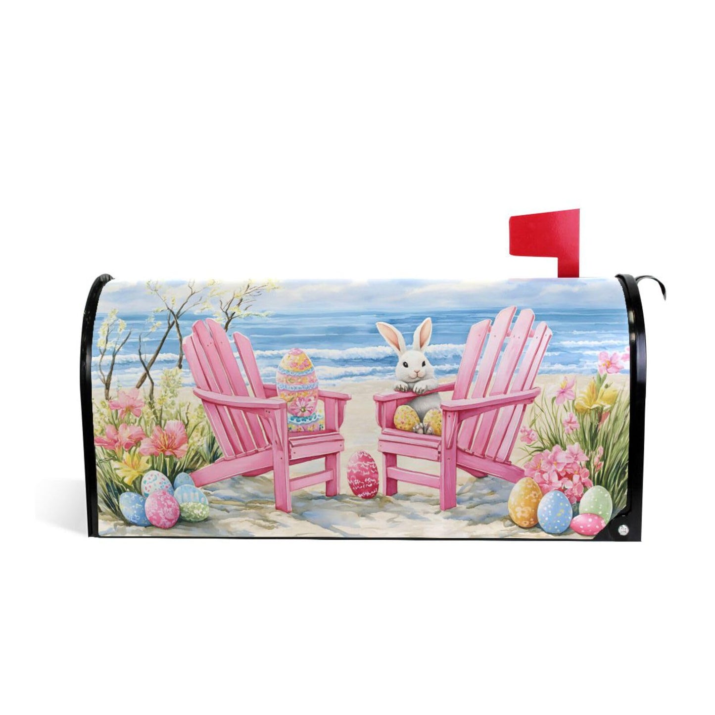ALAZA Easter Sea Pink Chair Magnetic Mailbox Cover Easter Bunny Eggs MailWraps Garden Yard Home Decor for Outside Oversized-25.5" x20.8"
