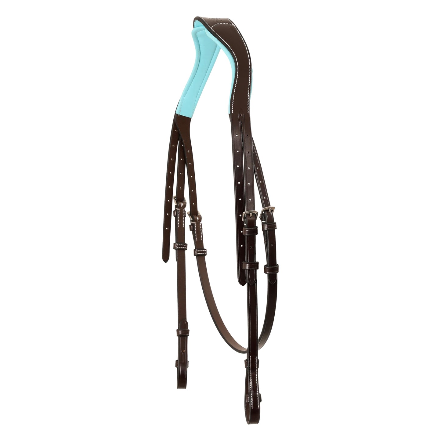 ExionPro Anatomical English Horse Bridle with Blue Crystal Bling Browband- Baby Blue Padded Jumping Bridle with Flash Noseband & Rubber Reins- Comfort Crown - Black or Havana Brown - Full