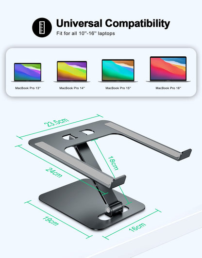 Foldable Laptop Stand, Height Adjustable Ergonomic Computer Stand for Desk, Aluminum Portable Laptop Riser Lecterns Holder Mount Compatible with MacBook Pro Air, HP, Dell 10-16"