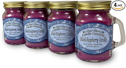 Our Own Candle Company Black Raspberry Vanilla Scented Mini Mason Jar Candle, 3.5 Ounce (4 Pack)