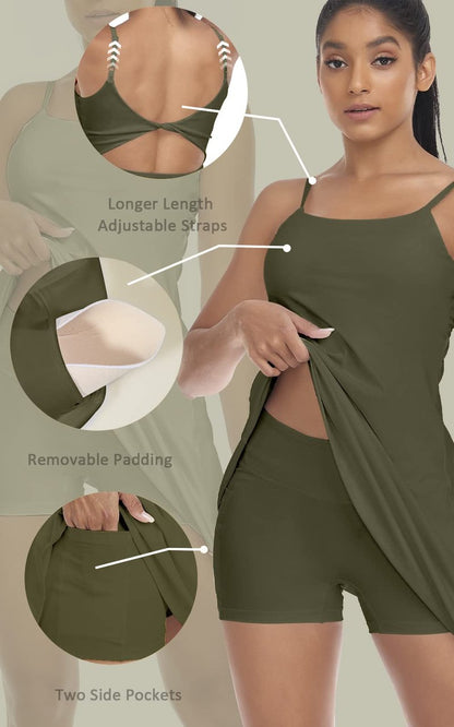 Womens Tennis Dress, with Adjustable Straps & Built-in Bra Athletic Golf Dresses for Women Workout Exercise
