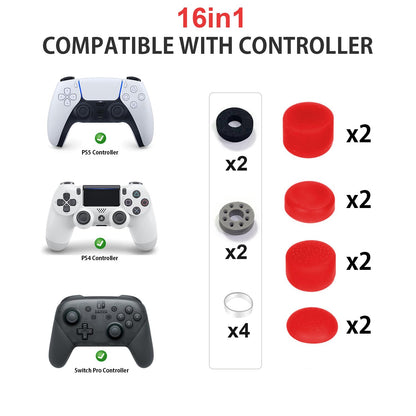 ZHI-NYLLDJS FPS Thumb Grip Gamepad Raised Antislip Thumb Stick Grips Thumbsticks Joystick Cap for PS5/4,Switch Pro Con-Precision Rings,Assist Rings,Storage Case(16pcs),Red Set