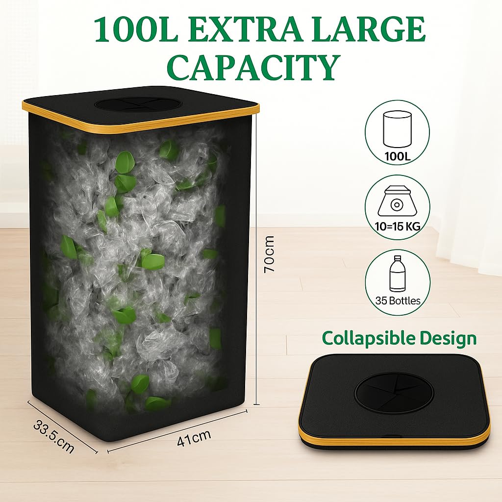 EGGUITAR 100L Large-Capacity Recycling Bin with Removable Bag–Ideal for Sorting and Storing Bottles and Glass Waste. Sturdy, Durable, and Perfect for Efficient Recycling Management.