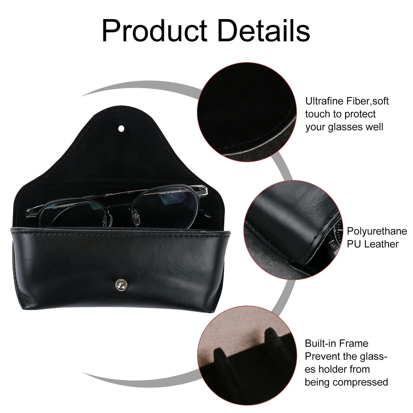 LogHog Portable Leather Sunglasses Pouch Soft Eye Glasses Carry Case for Women Men Student Horizontal Sunglass Box Case (Black)