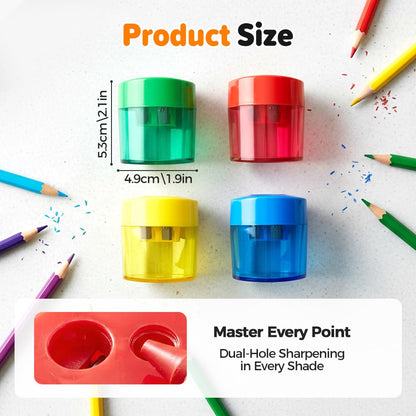 Pencil Sharpeners, 4 /8pcs Pencil Sharpeners Manual, Protable Dual Holes Compact Colored Handheld Pencil Sharpener with Lid for Artists Classroom School Office (4PCS-A)