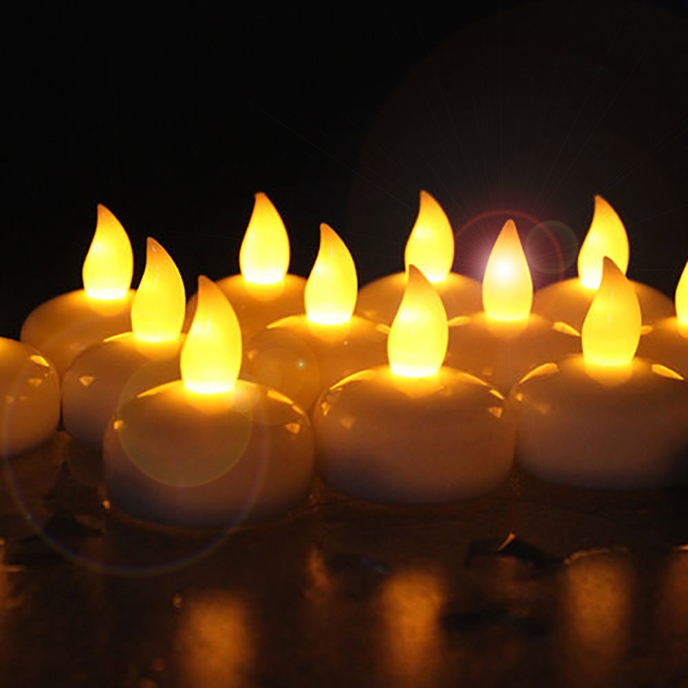 Novelty Place 12Pcs Waterproof Flameless Floating Tealights, LED Floating Candles Warm Yellow Flickering Tea Lights - Battery Operated Candles Decoration for Wedding, Christmas, Party, Pool, Pond