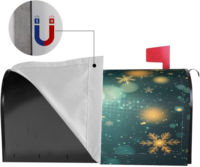 Festive Magnetic Mailbox Cover Snowflake Winter Outdoor Mailbox Protector Holiday Seasonal Decorative Garden Yard Home Large Size 25.5 x 21 Inch