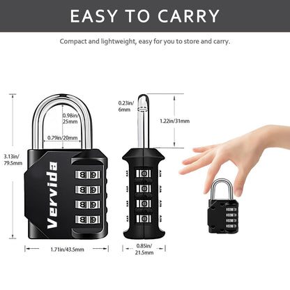 Vervida® Combination Lock Resettable 2 Pack 4 Digit Outdoor Waterproof Combo Padlock for School Gym Locker, Sports Locker, Fence, Toolbox, Gate, Hasp Storage (Black)