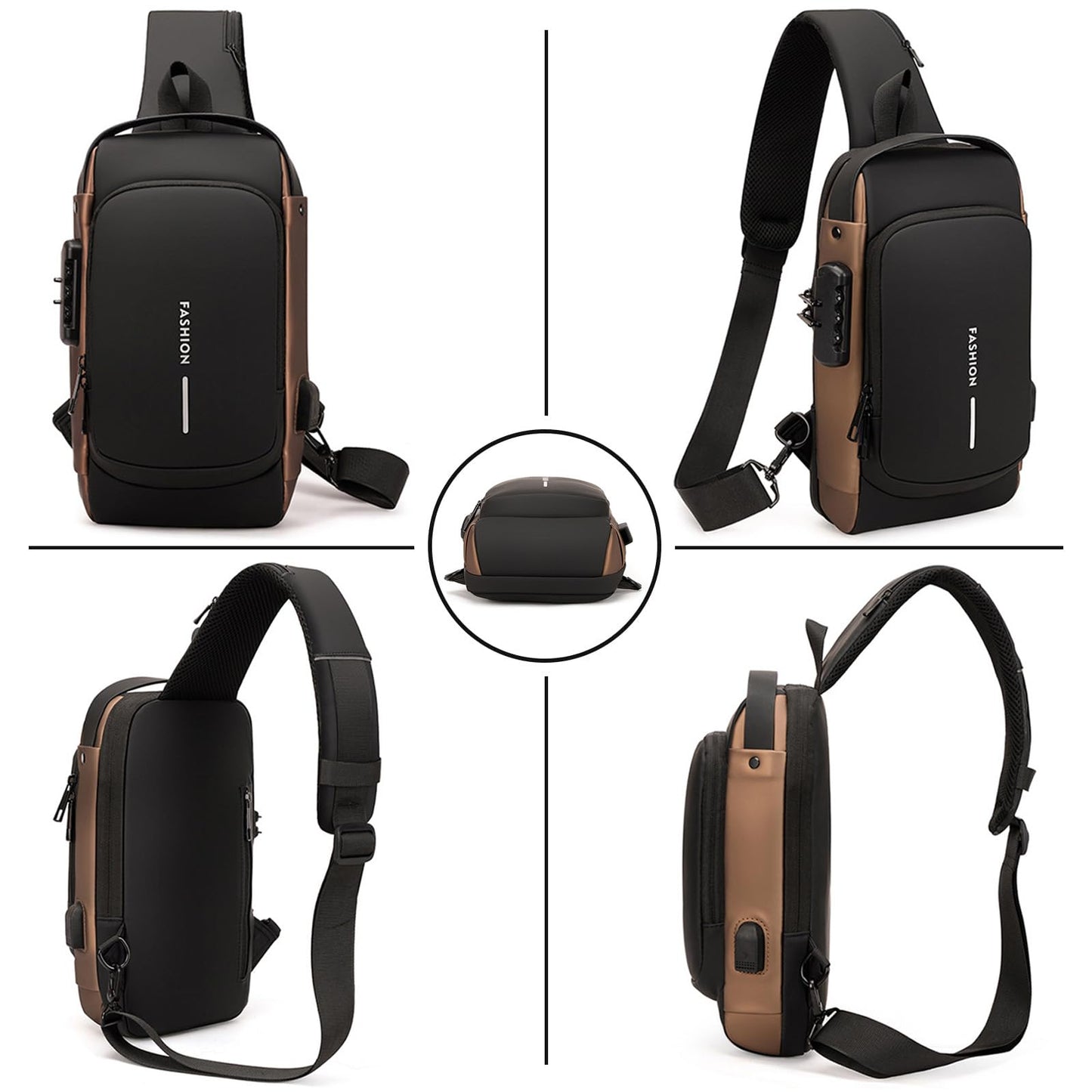 ISDULA Sling Bag for Men Anti Theft Crossbody Shoulder Bag PU Leather USB Chest Backpack for Daily Use Travel (Brown)
