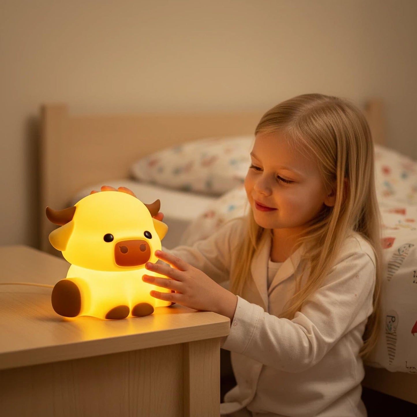 Znpum Highland Cow Night Light, Huggwaii Squishy Silicone Lamp for Kids - Dimmable Touch Sensor Cute Animal Lamp, Soft Glow Night Light for Nursery, Bedroom, Christmas Gifts for Boys, Girls, Women