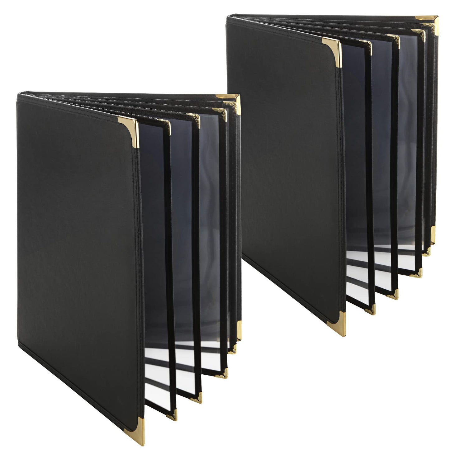 FVIEXE 2PCS Menu Holder 8.5 x 11 Inch, Restaurant Menu Covers 4 Page 8 View, Transparent Faux Leather Menu Sleeves Menue Book Folder for Restaurant Bar Cafe