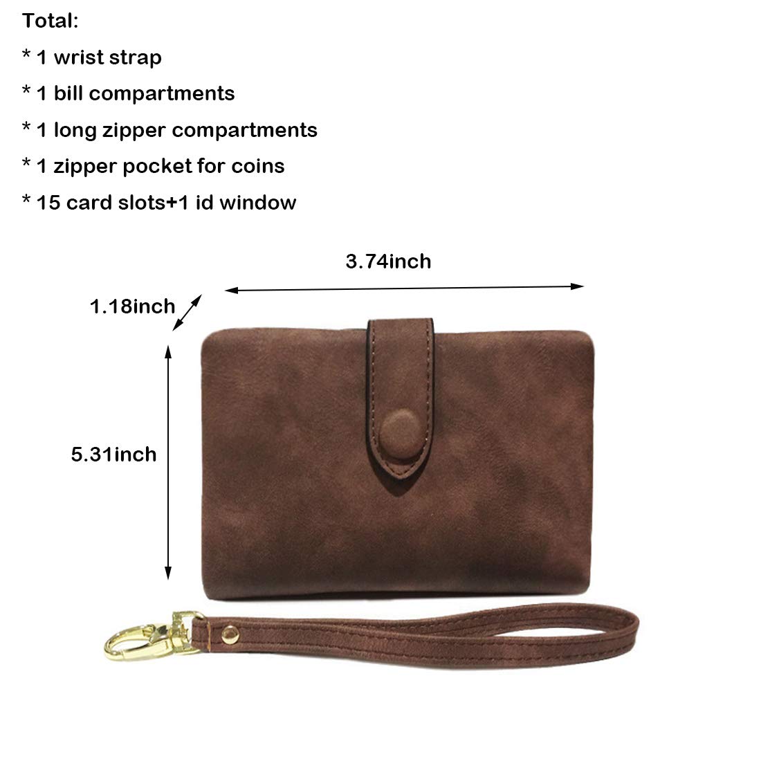 AOXONEL Women's Small Bifold Leather wallet Rfid blocking Ladies Wristlet with Card holder id window Coin Purse (Brown)