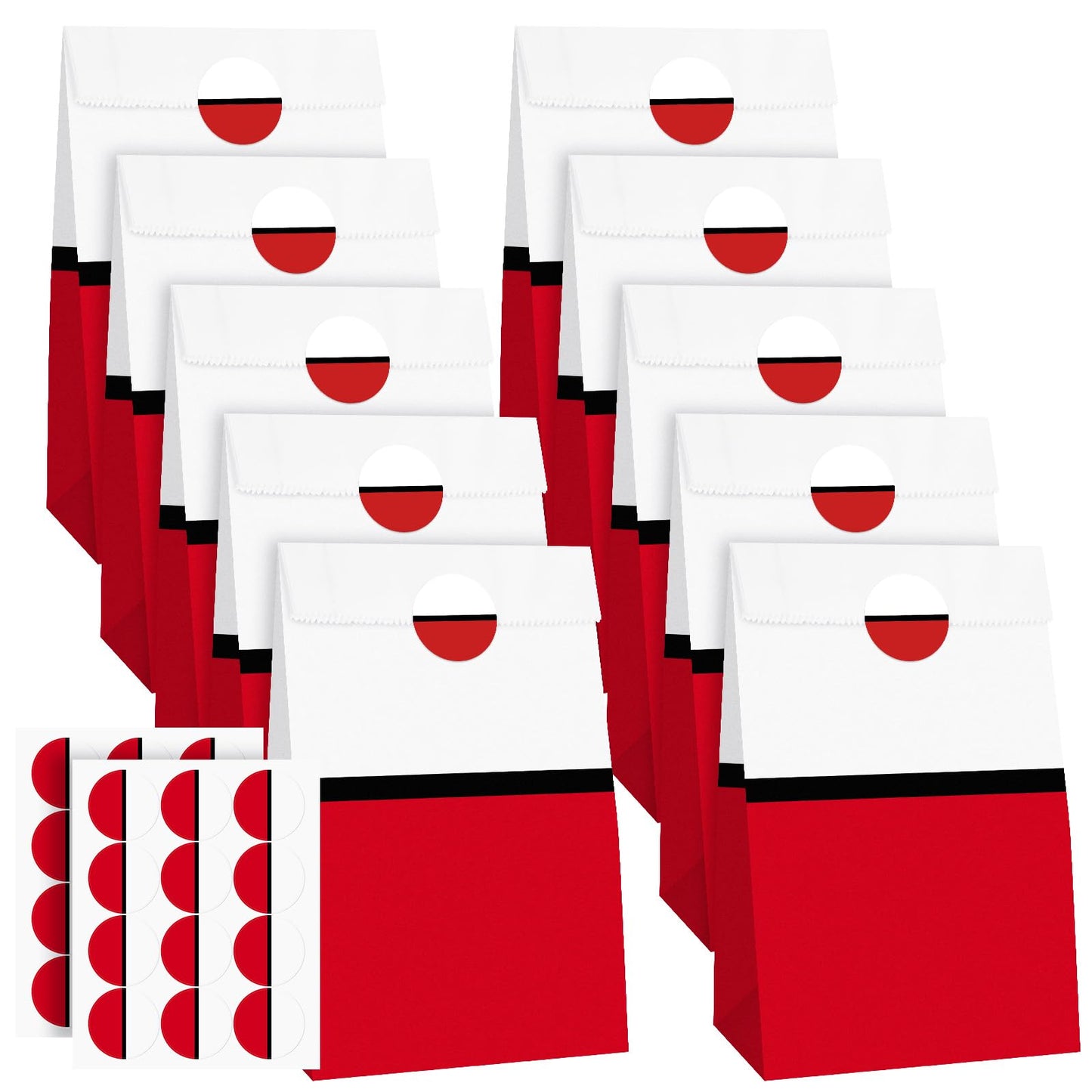Joottuan 24 Pcs Cartoon Goodie Bags Red White Candy Bags with 24 Stickers Paper Gift Bag Decorations for Birthday Holiday Event Supplies Gift Fillers