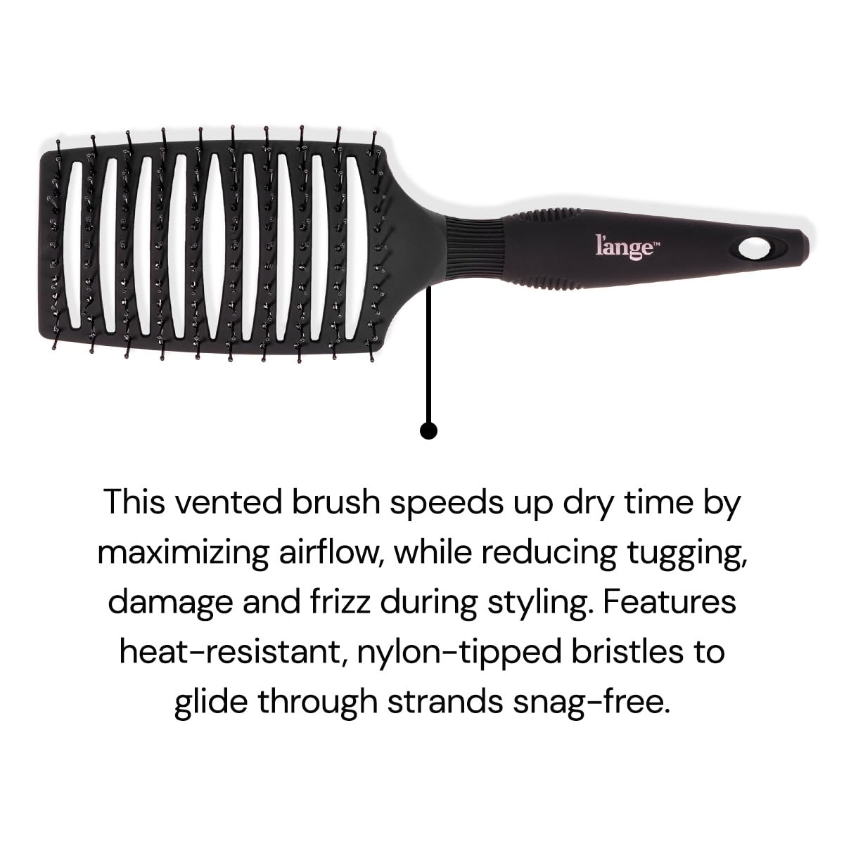 L'ANGE HAIR Siena Wide Curved Vented Detangle Brush | Nylon Bristles | Best for Tangles and Knots | Ideal for Men and Women | Vented for Airflow | Black