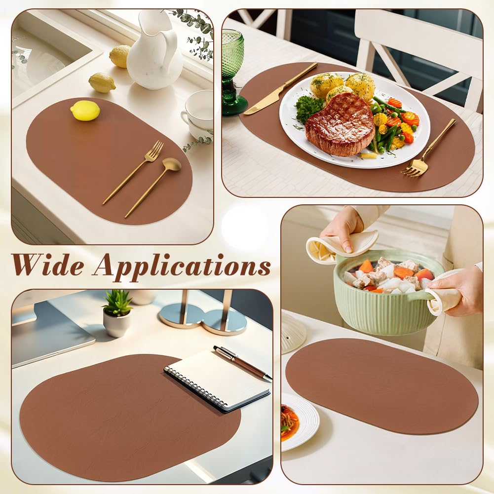 INTERWARM 10Pcs Waterproof PU Table Mats, 11.8x17.5Inch Oval Reversible Placemat Wipeable Washable Place Mats Faux Leather Placemats for Kitchen Dining Room Patio Indoor Outdoor, Peru
