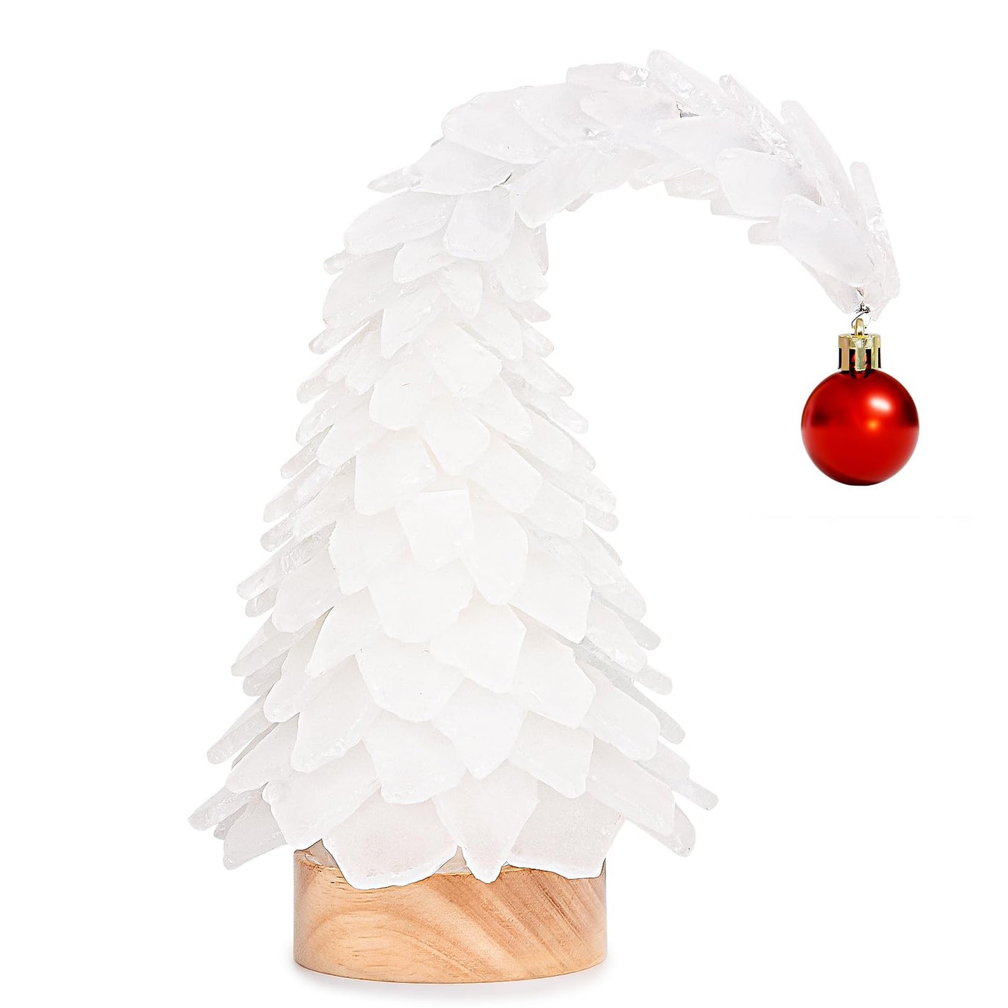 Crooked White Sea Glass Christmas Tree with LED Lights - Handcrafted Whimsical Mini Christmas Tree, Ideal for Christmas, New Year, Coastal Holiday Decor & Gifts, Versatile Home Decor