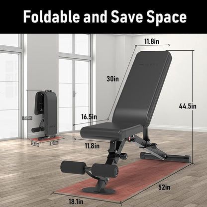 leikefitness Adjustable Weight Bench Foldable Workout Exercise Bench with Automatic Lock for Upright Incline Decline and Flat Full Body Exercise (GM58101(BLACK))