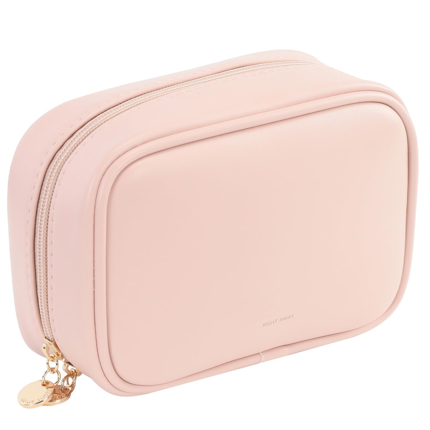 RIGHT AWAY Small Makeup Bag for Purse,Cosmetic Bag Organizer for Women,Waterproof PU Leather Make Up Pouch Toiletry Bag with Pockets,Portable Makeup Case for Travel Accessories&Accessories(Pink)