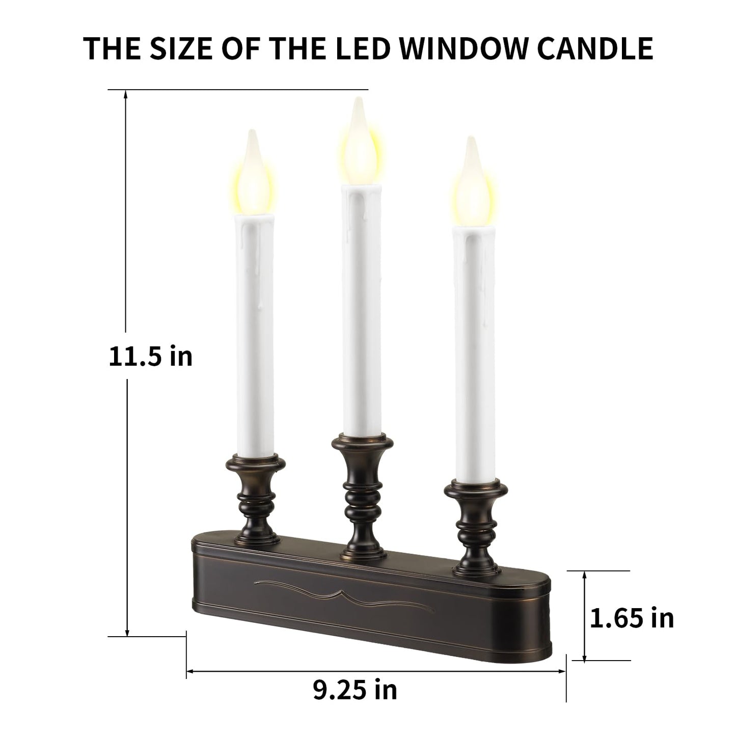 FGDECORJOIE Delicate Battery Operated Flicker Flame Black Antique 3 Tier LED Window Candelabra 11.5 Inch Hight with Automtically Recycle Timer 8 Hours On/16 Hours Off for Christmas New Year Festival