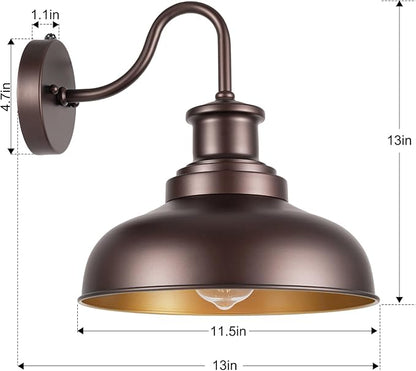 Dusk to Dawn Outdoor Gooseneck Barn Light Outdoor Wall Sconce Farmhouse Exterior Wall Mount Lights Vintage Outside Lighting Fixture Industrial Bronze Lantern for Porch Garage Shed Patio, 1 Pack
