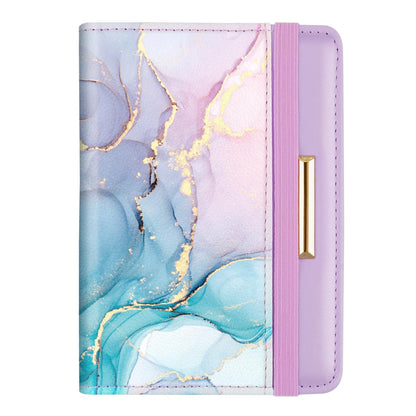 Passport Holder Cover, RFID Travel Wallet Credit Card Holder Cute Purple Pink Passport Book Holders for Women with Elastic Band and Golden Metal Decoration, Gradient Marble