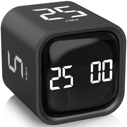 Rotating Pomodoro Timer 5, 25, 10 50 Minutes Preset, Desk Productivity Flip Timer, ADHD Tool Cube Countdown Stopwatch, Vibration/High/Low Volume/Custom Modes, for Work, Study, Back to School, Kitchen