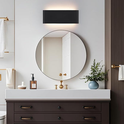 11"Modern LED vanity light,15W Dimmable 5 CCT (3000K-6500K) Adjustable Wall Lamp,Up and Down Wall Lighting,Indoor Wall Sconce for Bedroom,Staircase,Hallway,Dressing Table, 1Pack（Black）
