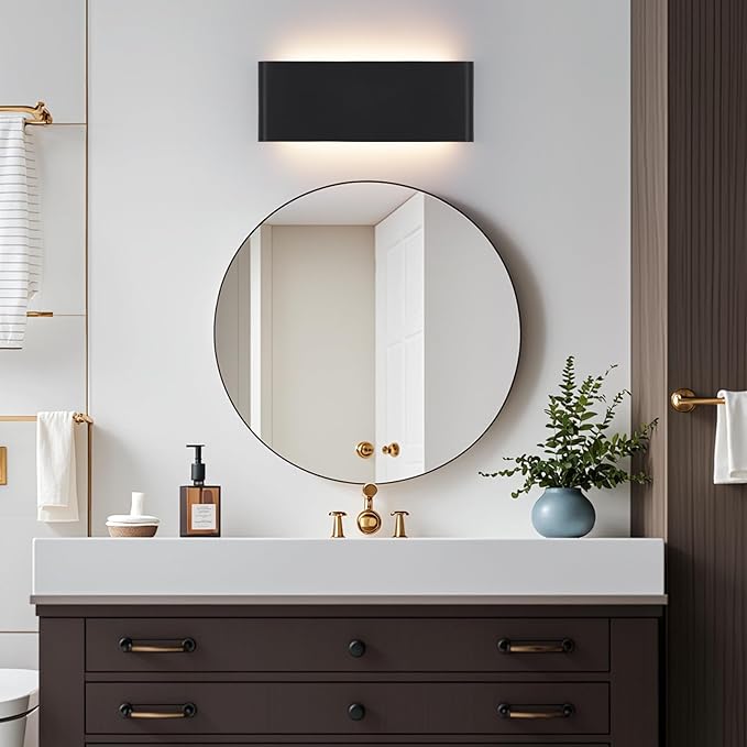 15"Modern LED vanity light,20W Dimmable 5 CCT (3000K-6500K) Adjustable Wall Lamp,Up and Down Wall Lighting,Indoor Wall Sconce for Bedroom,Staircase,Hallway,Dressing Table, 4Pack（Black）