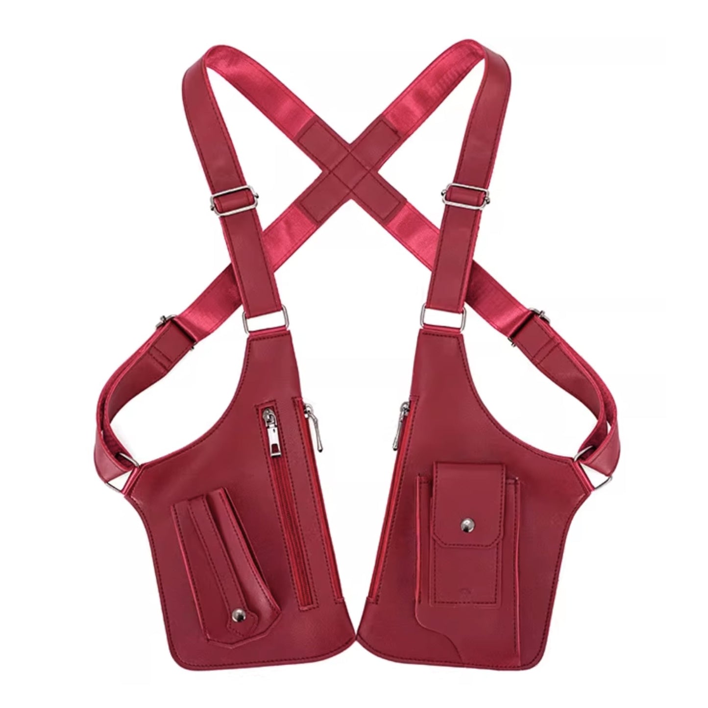 QZAVIRE Double Shoulder Armpit Bag, Leather Adjustable Underarm Shoulder Bag Hidden Underarm Strap Wallet Holster for Outdoor (Burgundy)