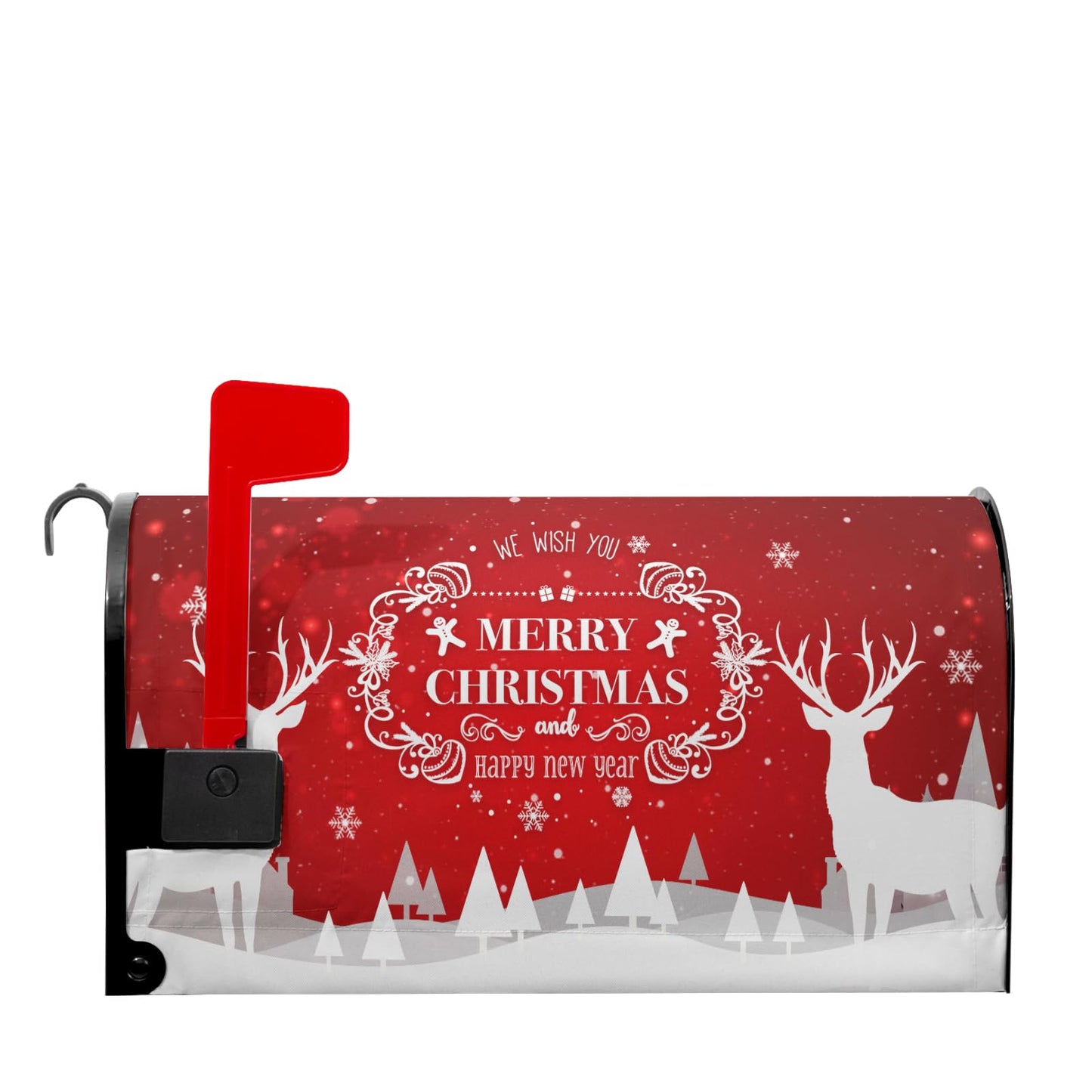 Anyako Merry Christmas Red Deer Snowflakes Mailbox Cover Winter Red Mailbox Covers Magnetic Standard Size 21" X 18" Holiday Xmas Mailbox Wrap Post Letter Box Cover Decor for Home Outdoor Yard Garden