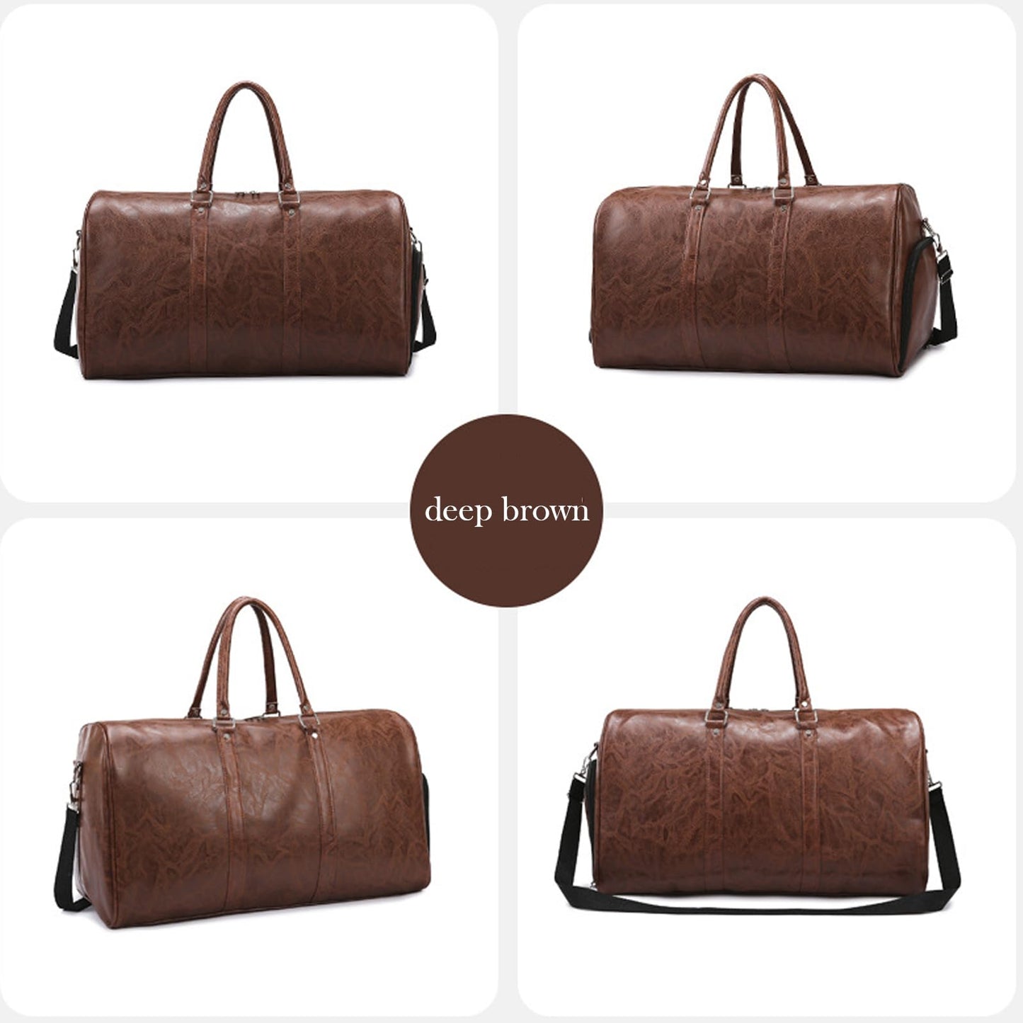 PU Leather Duffle Bag for Travel Duffel Bag, Gym Bag Overnight Bags Weekender Bag for Men (deep brown)