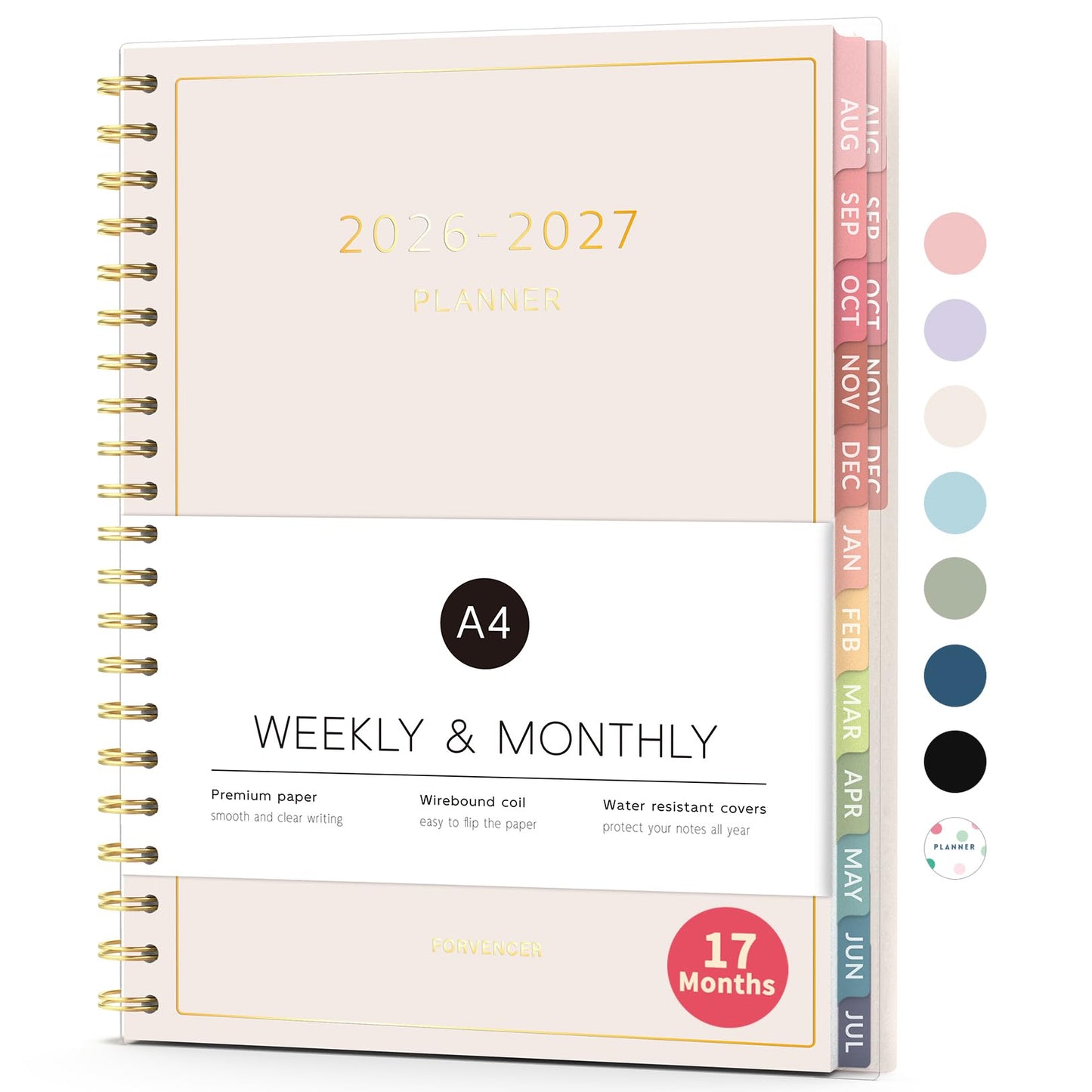 Aug 2026 - Dec 2027 Planner, Forvencer 17 Month Academic Planner 2026-2027, 8.5" x 11", Calendar Planner Weekly and Monthly, Daily Agenda Book, College School Supplies for Student Teacher, A4, Beige