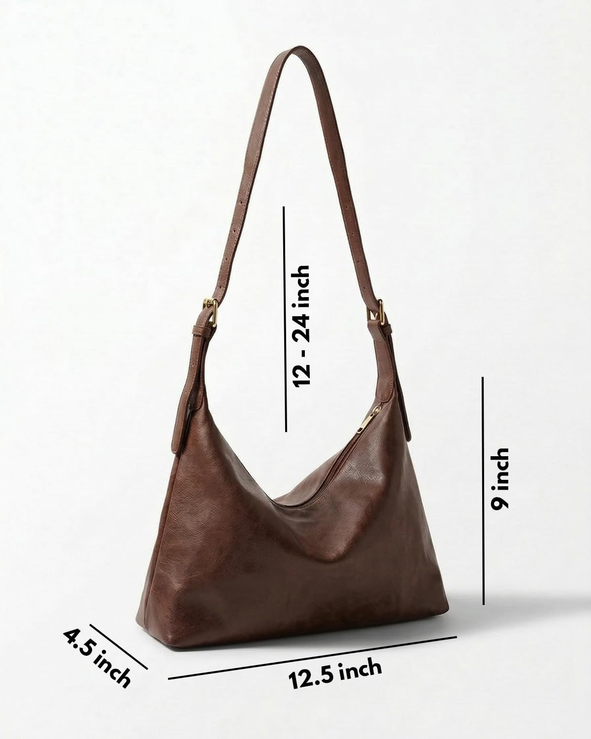 Hobo Bag for Women - Slouchy Shoulder Bag - Soft Vintage Purse - Adjustable Straps Crossbody Vegan Leather - Dark Brown