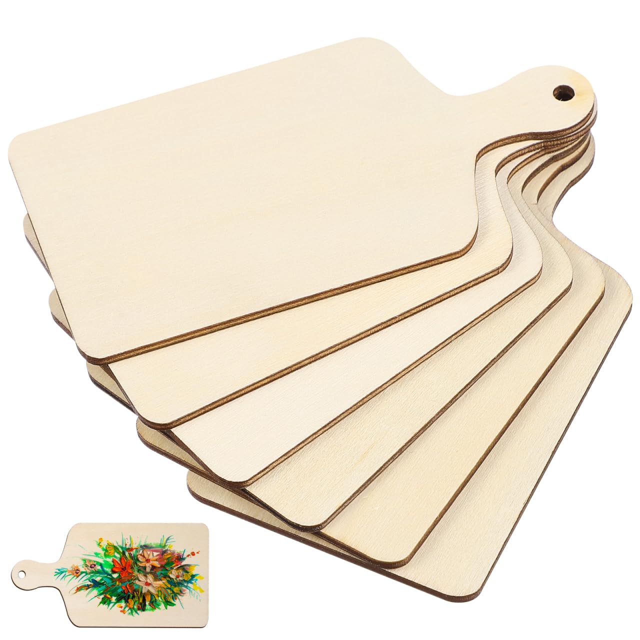 Operitacx 12 Pieces Mini Cutting Board For Craft, Unfinished Wooden Charcuterie Boards With Handle, Blank Wooden Boards Paddle For Christmas Diy Vegetables Delicatessen Home Kitchen Decor