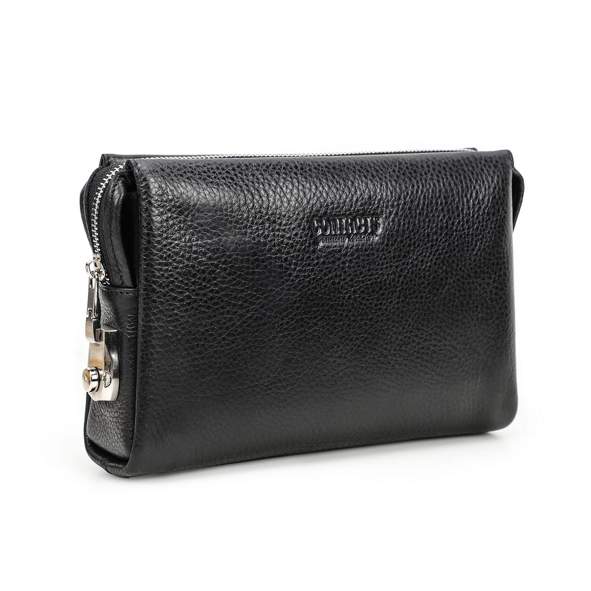 CONTACTS Clutch Purse Bag Leather for Men Anti Theft Wristlet Handbag Wallet Multiple Compartments Card Phone Holder Travel Bag