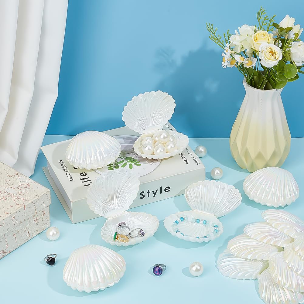 PH PandaHall 10pcs Seashell Box Container, Plastic Shell Shaped Jewelry Storage Holder White Seashell Boxes for Mermaid Beach Wedding Birthday Party Favors Christmas Home Decor, 3x3.5x1.7inch