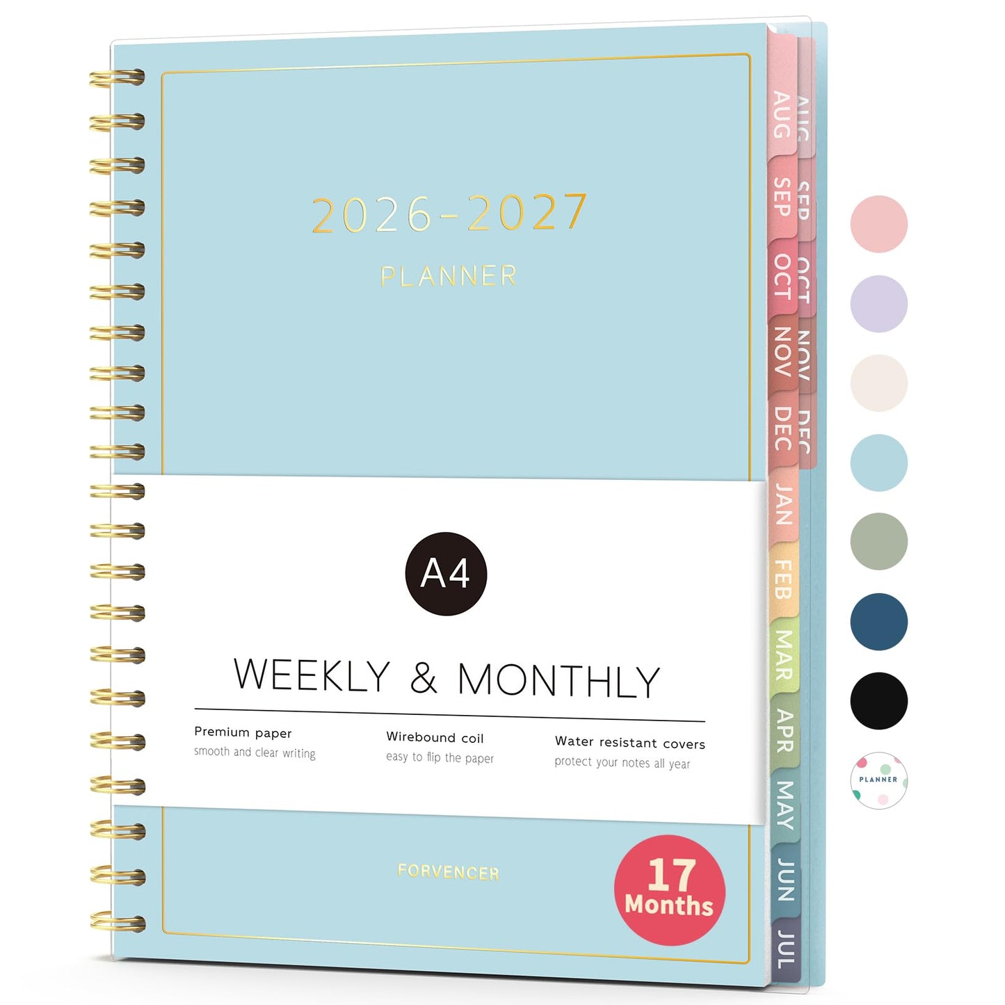 Aug 2026 - Dec 2027 Planner, Forvencer 17 Month Academic Planner 2026-2027, 8.5" x 11", Calendar Planner Weekly and Monthly, Daily Agenda Book, College School Supplies for Student Teacher, A4, Blue