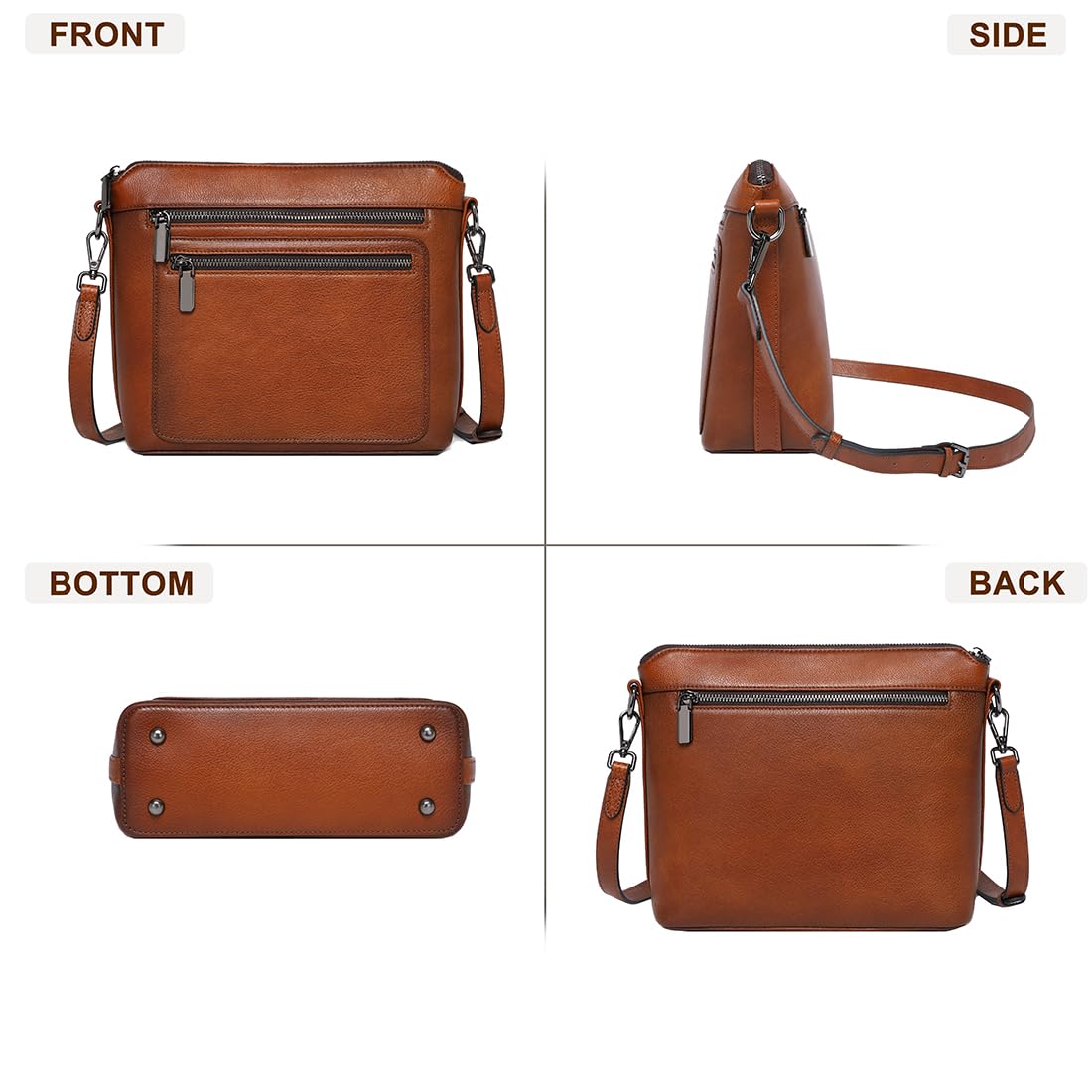 COOLCY Genuine Leather Crossbody Bags for Women Purses and Handbags for Ladies with Multiple Pockets Shoulder Satchel Bag