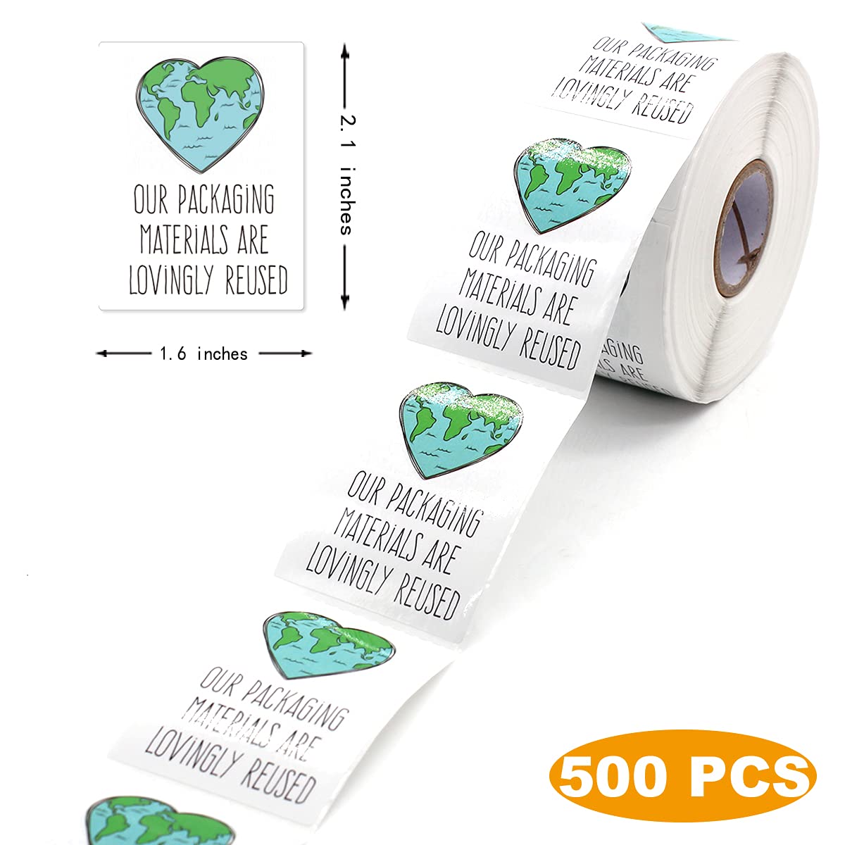 Muminglong 1.5 Inch Our Packing Materials Are Lovingly Reused Sticker, Thank You, Reused Box, Recycling Label, Love Shaped Earth, Handmade, Packaging, 500 PCS