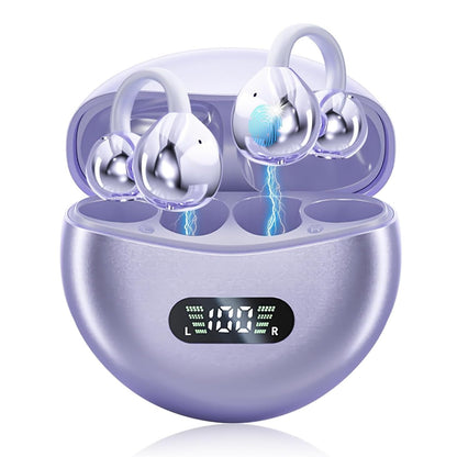 EXECCZO Ear Clip Earbuds Mini Open Ear Headphones Wireless Bluetooth Earphones for Sport Workout Driving Walking Running Compatible with iPhone Android (Purple)