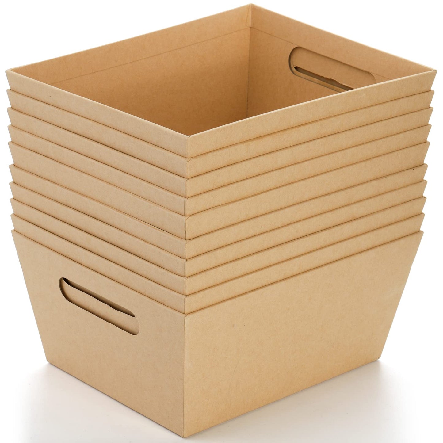 DEAYOU 10 Pack Gift Basket Empty, 10" x 8" Kraft Basket With Handle, 5 LB Cardboard Gift Baskets Market Tray, Large Brown Paper Baskets Holder Container for Wine, DIY, Food, Snacks, Crafts, Easter