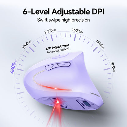 TECKNET Ergonomic Mouse, Wireless Bluetooth Vertical Mouse, 4800 DPI Optical Tracking, 6 Adjustable DPI, Quiet Clicks, 2.4GHz with USB A Receiver, 12 Months Battery, 6 Buttons, Wide Compatibility