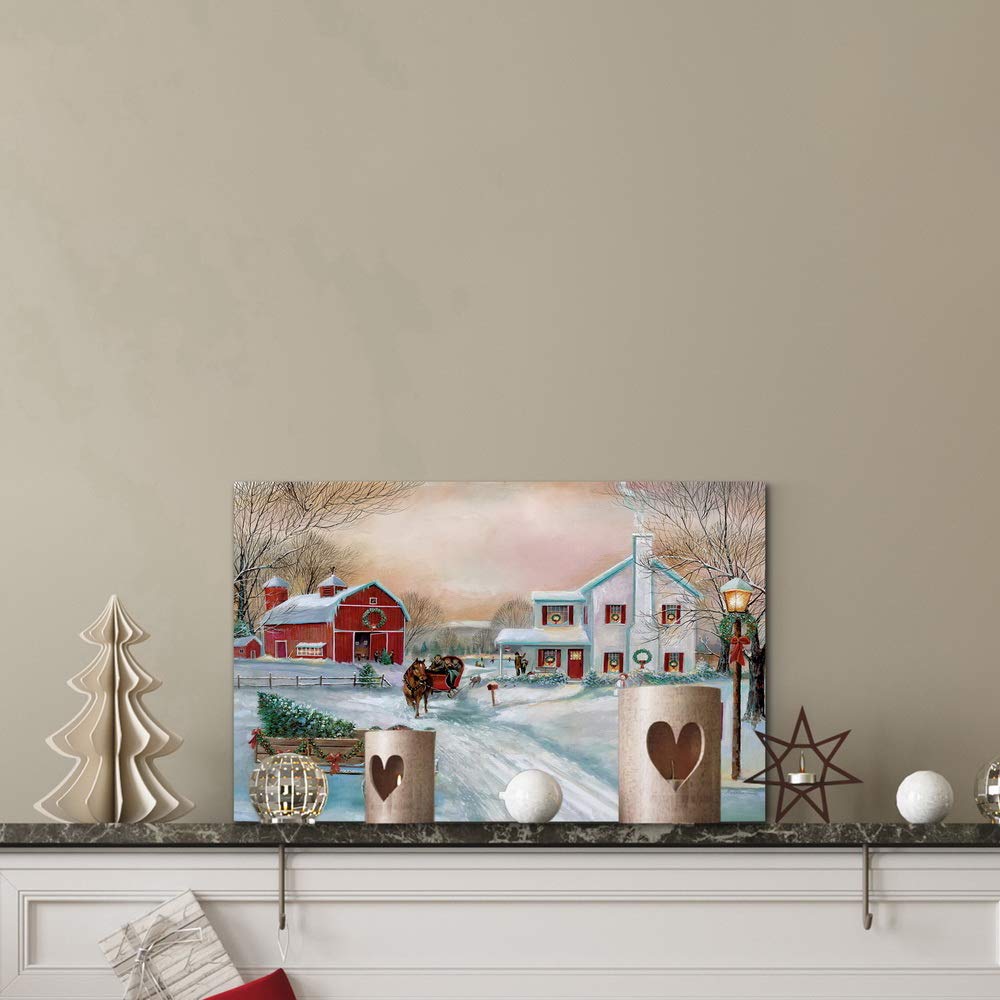 Renditions Gallery Christmas Tree Farm Wall Art, Country Winter Scene with Red Barn, Charming Decorations, Premium Gallery Wrapped Canvas Decor, Ready to Hang, 8 in H x 12 in W, Made in America